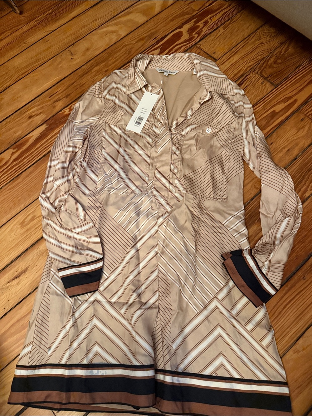 Veronica Beard Beige Striped Dress- small stain in back Silk